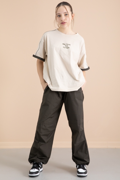 Koyu Haki Kız Çocuk Paraşüt Pantolonlu 2li Takım 20391