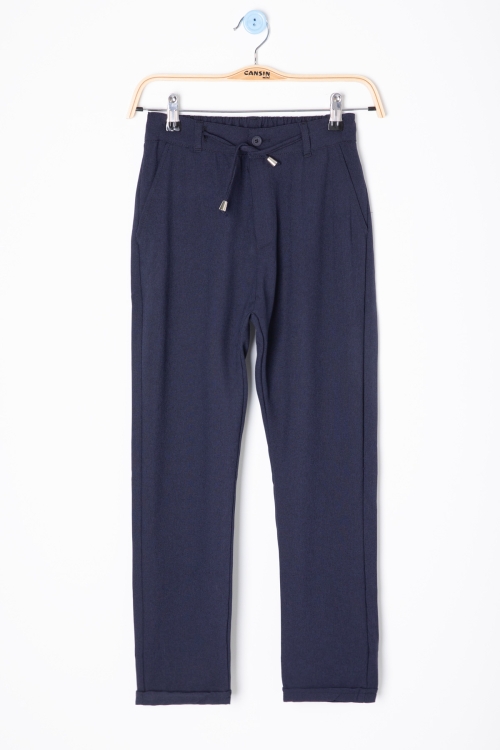 Lacivert Erkek Çocuk Duble Paça Jogger Kumaş Pantolon 20048