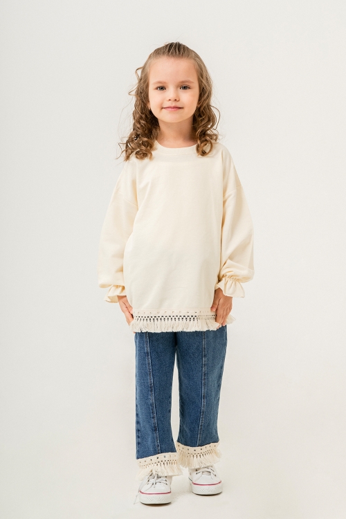 Lacivert Jean Pantolonlu Püskül Detaylı Badili Kız Çocuk Takım 20398