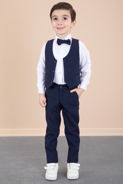 Lacivert Yelekli Papyonlu Gömlekli Kumaş Pantolonlu Erkek Çocuk Takım Elbise 20430