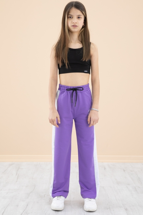 Lila Garnili Geniş Paça Kız Çocuk Beli Lastikli Eşofman Altı 20192