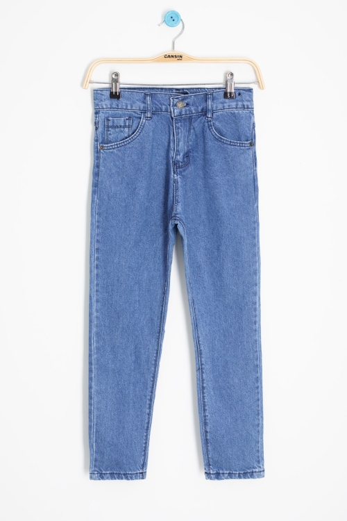 Mavi Arkası Yazı Baskılı Dar Paça Erkek Çocuk Jean Pantolon 20420