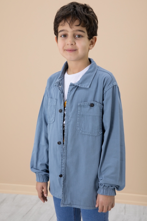 Mavi Gömlek ve Baskılı Tişörtlü Erkek Çocuk 2li Takım 19991