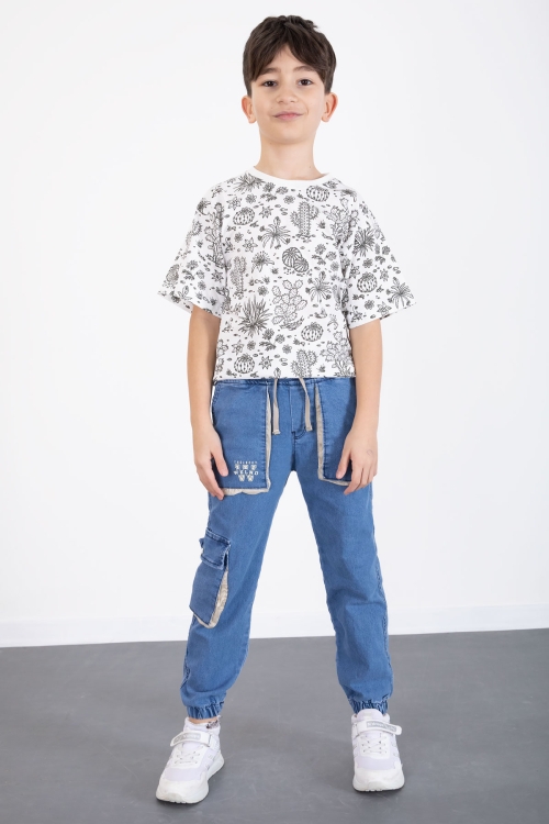 Mavi Kargo Cepli Beli Lastikli Erkek Çocuk Likralı Jean Pantolon 20517