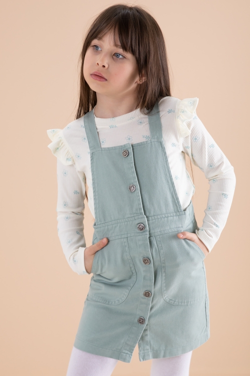 Mint Çiçek Desenli Badili 2li Kız Çocuk Salopet Takım 20179