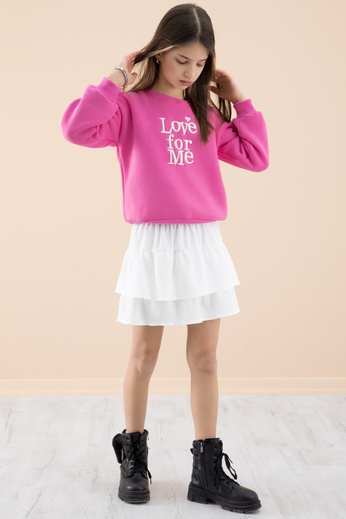 Pembe Şardonlu Kız Çocuk Etekli Takım 20250