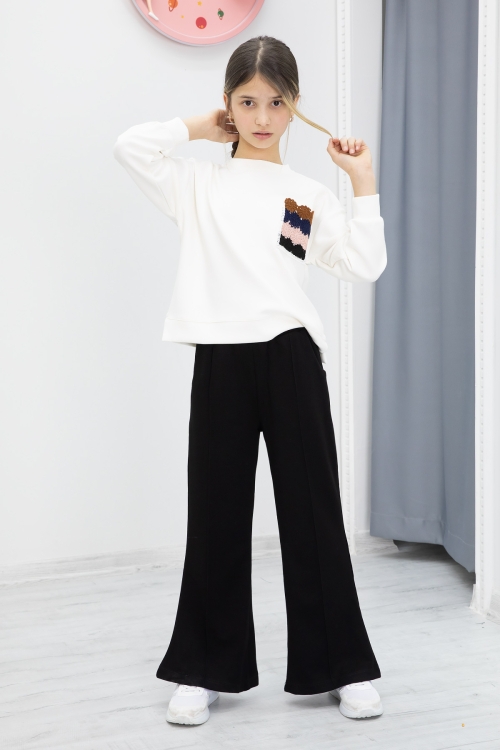 Siyah Dantel Cepli İspanyol Paça Kız Çocuk Alt Üst Takım 19980