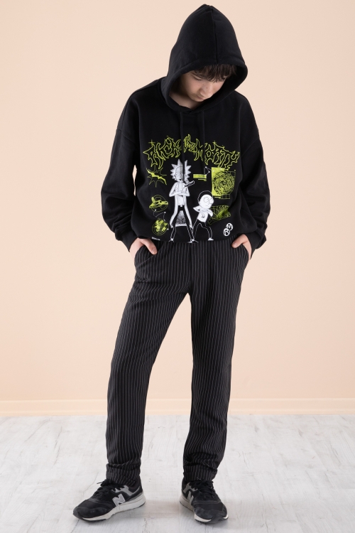 Siyah Erkek Çocuk Çizgili Duble Paça Jogger Pantolon 20043