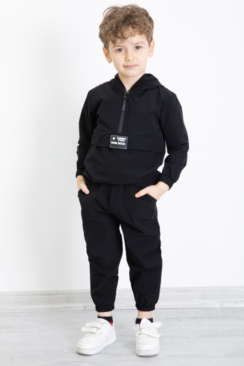 Siyah Erkek Çocuk Kapşonlu Paraşüt Takım 20154