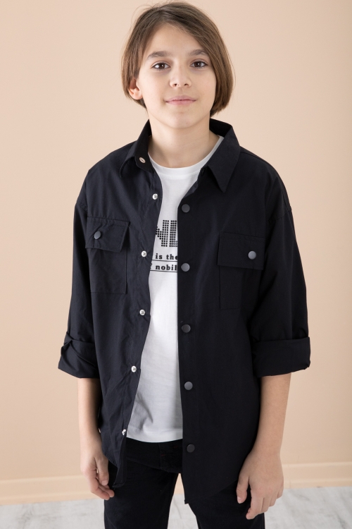 Siyah Gömlek Tişörtlü Erkek Çocuk 2li Takım 20125