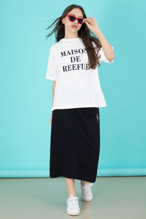 Siyah Kız Çocuk Etekli Baskılı Tişörtlü Takım 20508