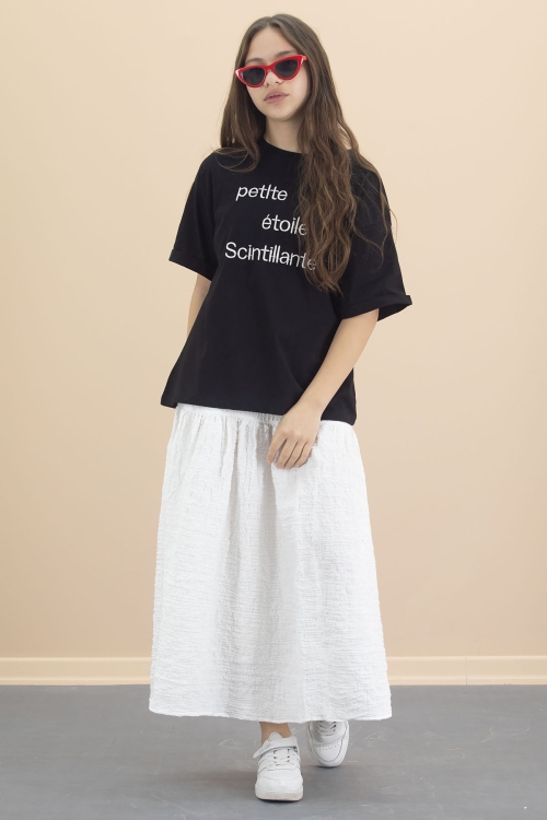 Siyah Kız Çocuk Kısa Kol Tişörtlü Etekli Takım 20550