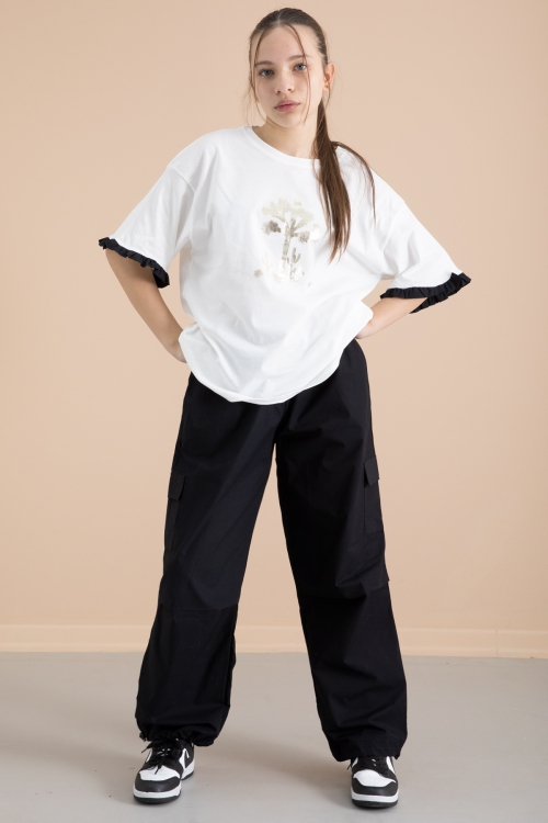 Siyah Kız Çocuk Tişört ve Kargo Cepli Pantolonlu 2li Takım 20393