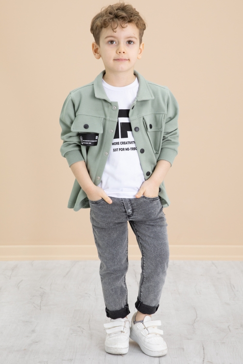 Yeşil Cep Kapaklı Gömlekli Jean Pantolonlu Erkek Çocuk 3lü Takım 20023