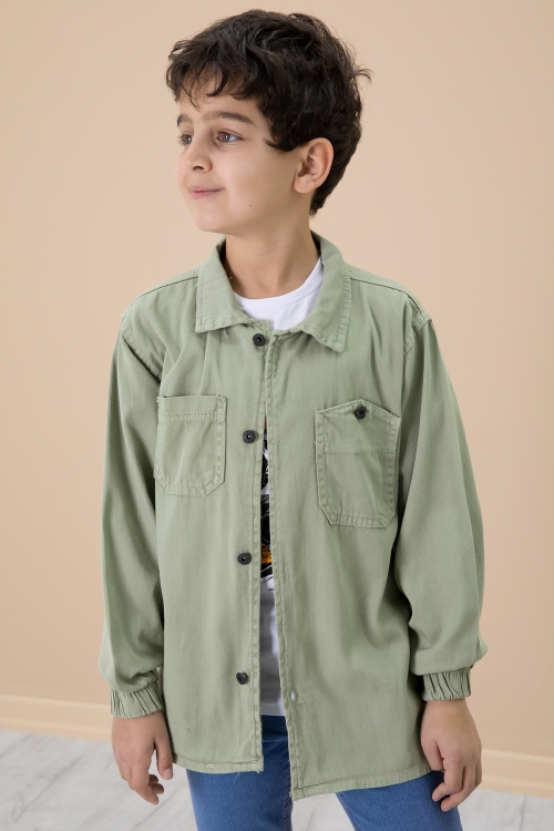 Yeşil Gömlek ve Baskılı Tişörtlü Erkek Çocuk 2li Takım 19989