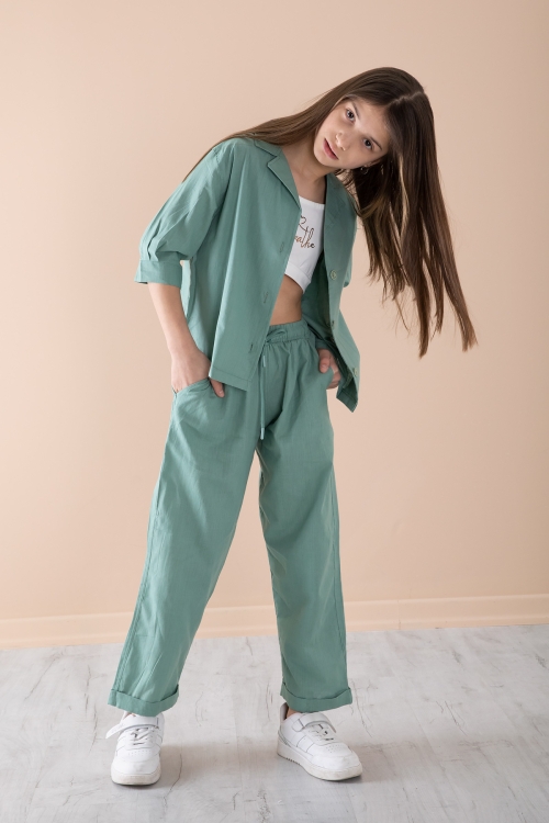 Yeşil Yarım Kol Kız Çocuk 3lü Croplu Takım 20327