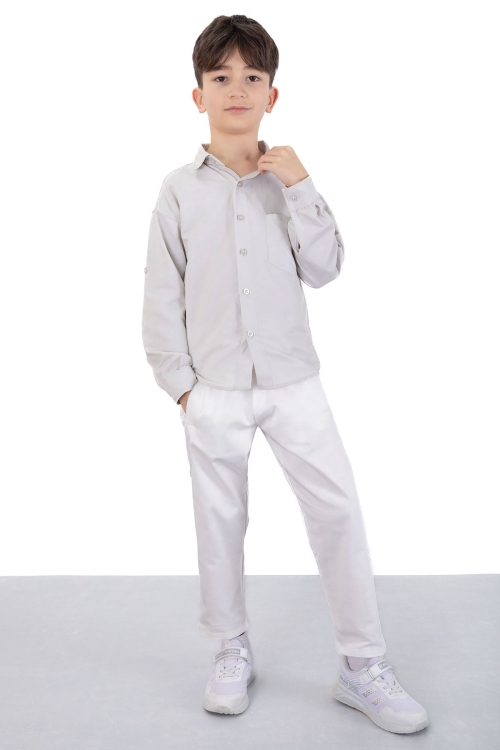 Bej Erkek Çocuk Gömlek Pantolonlu 2li Takım 20432