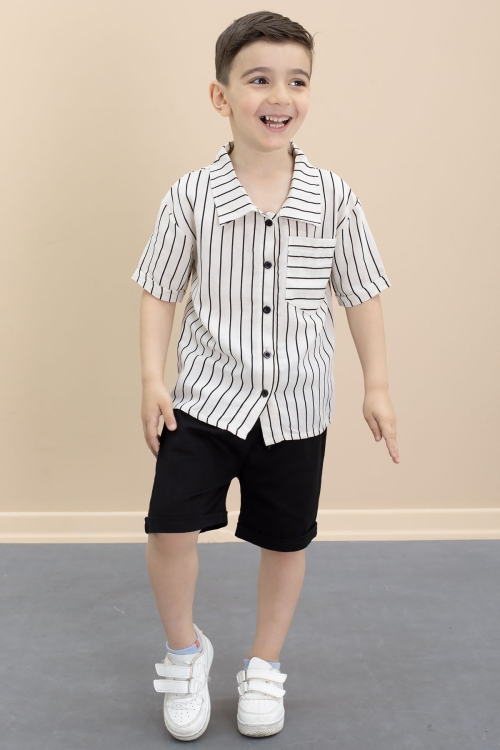 Erkek Çocuk Çizgil Gömlekli Şortlu 2li Takım 21098