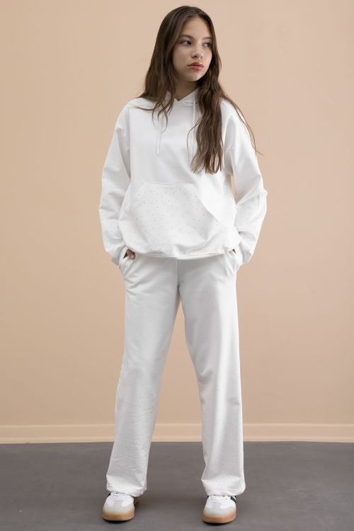 Ekru Kız Çocuk Taş Detaylı 2li Takım 21181