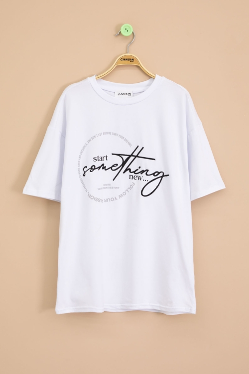 Ekru Yazı Nakışlı Sırtı Baskılı Erkek Çocuk Bisiklet Yaka Tişört 20899