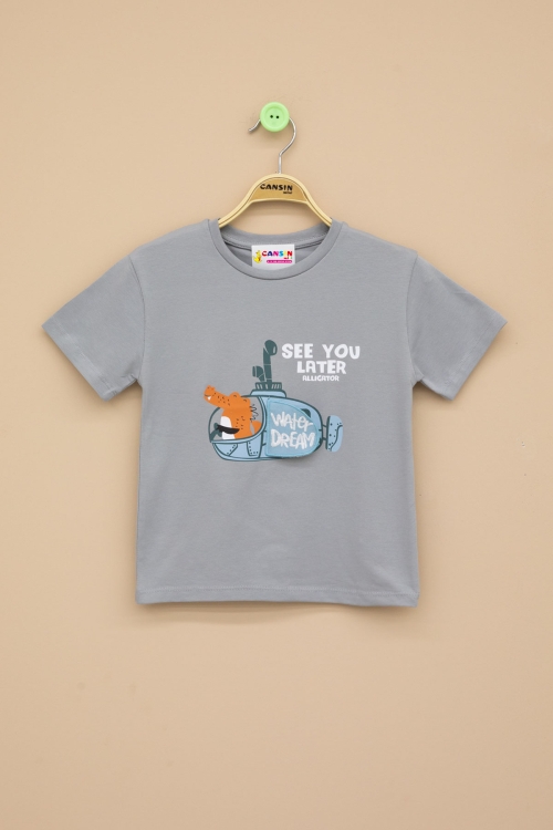 Füme  Denizaltı Baskılı Erkek Bebek Kısa Kol Tişört 20940