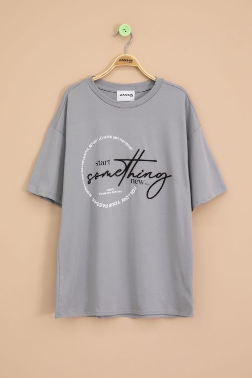 Füme Yazı Nakışlı Sırtı Baskılı Erkek Çocuk Bisiklet Yaka Tişört 20896