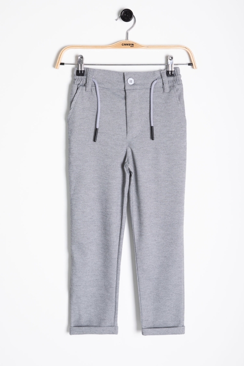 Gri Beli  Bağcıklı Duble Paça Erkek Çocuk Jogger Kumaş Pantolon 20746