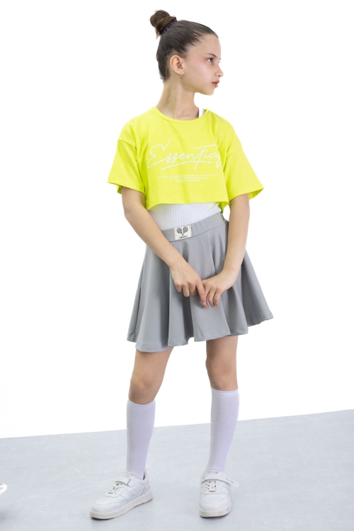 Gri Beli Lastikli Fitilli Kız Çocuk Tenis Eteği 21043