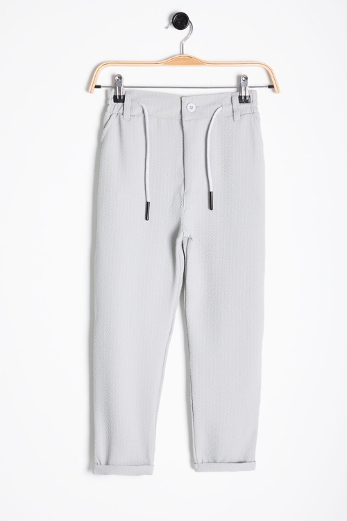 Gri Erkek Çocuk Çizgili Duble Paça Gofre Kumaş Pantolon 21052