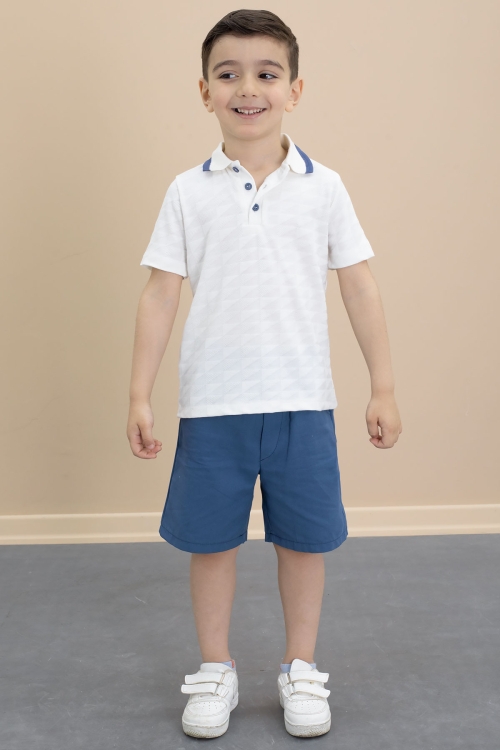 İndigo Polo Yaka Düğmeli Tişörtlü Erkek Çocuk Şortlu 2li Takım 21107