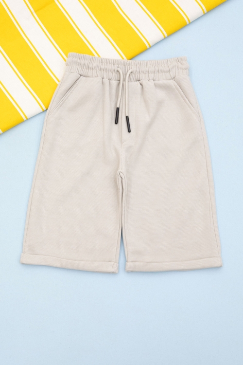 Krem Beli Lastikli Jogger Kumaş Basic Erkek Çocuk Şort 21159