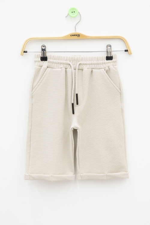 Krem  Beli Lastikli Ponpon Kumaş Basic Erkek Çocuk Şort 21170