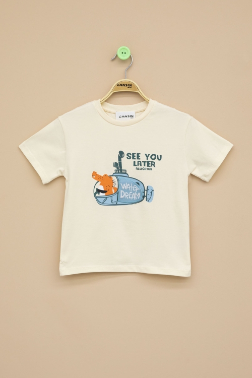 Krem Denizaltı Baskılı Erkek Bebek Kısa Kol Tişört 20939