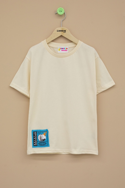 Krem Kaykay Baskılı Yazılı Erkek Çocuk Bisiklet Yaka Tişört 20914