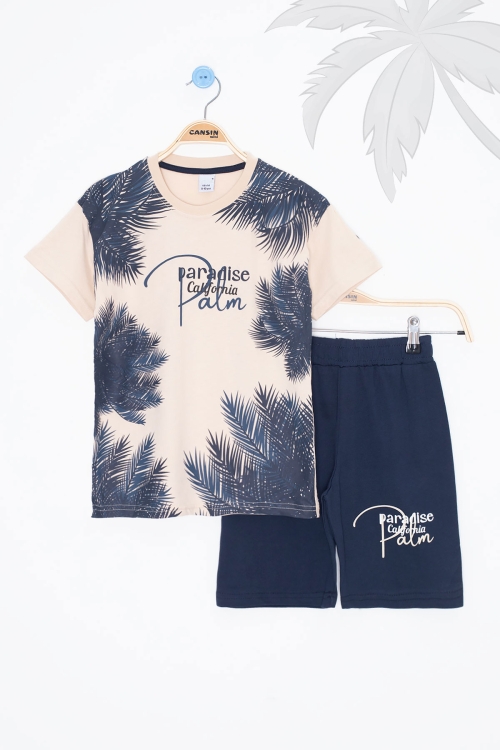 Krem Paradise Yazılı Erkek Çocuk Şortlu 2li Takım 20641
