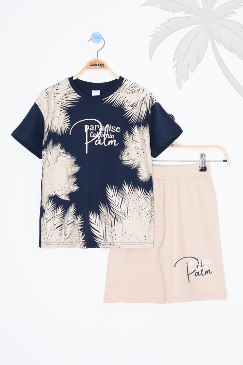 Lacivert Paradise Yazılı Erkek Çocuk Şortlu 2li Takım 20640