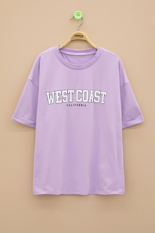 Lila West Coast Yazılı Kısa Kol Kız Çocuk Bisiklet Yaka Tişört 20963