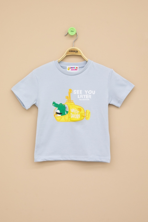 Mavi Denizaltı Baskılı Erkek Bebek Kısa Kol Tişört 20941