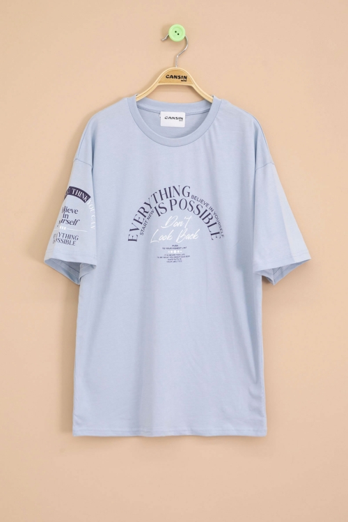 Mavi Kolu Yazı Detaylı Bisiklet Yaka Erkek Çocuk Tişört 20902