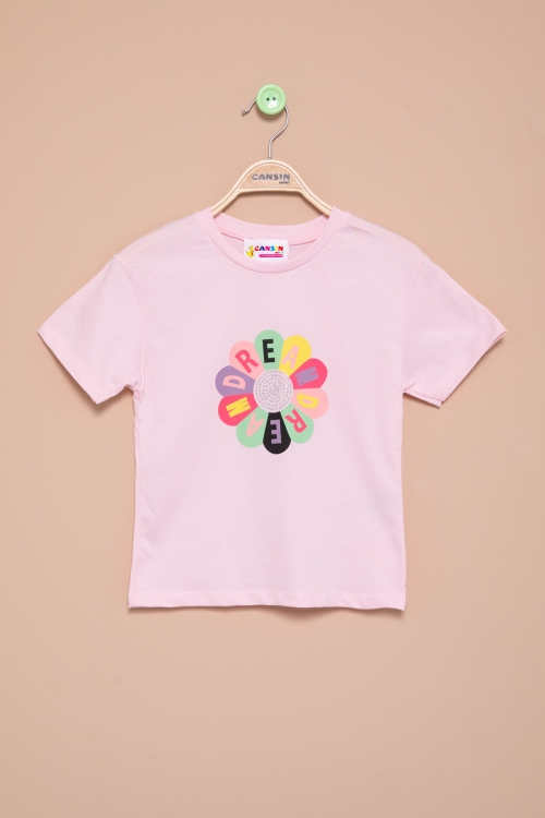 Pembe Dream Baskılı Payetli Kız Çocuk Kısa Kol Tişört 21002