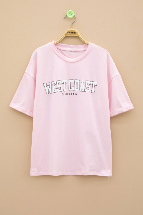 Pembe West Coast Yazılı Kısa Kol Kız Çocuk Bisiklet Yaka Tişört 20962