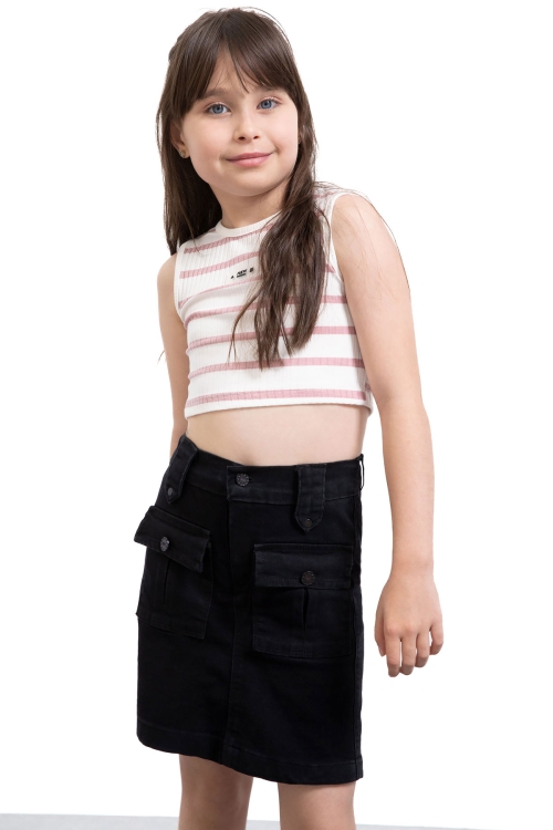 Siyah Ön Cepli Beli Lastikli Kız Çocuk Jean Şort Etek 21120