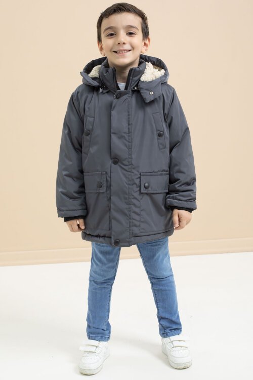 Füme İçi Kürklü Çıkarılabilir Kapüşonlu Basic Erkek Çocuk Şişme Mont 21442