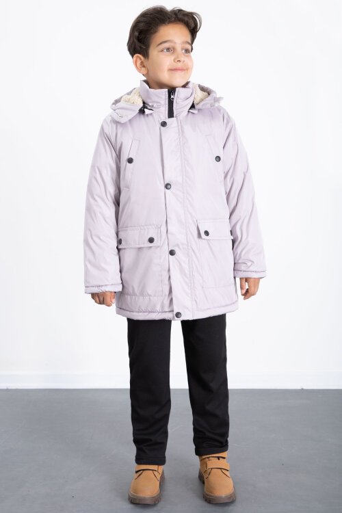 Gri İçi Kürklü Çıkarılabilir Kapüşonlu Basic Erkek Çocuk Şişme Mont 21437