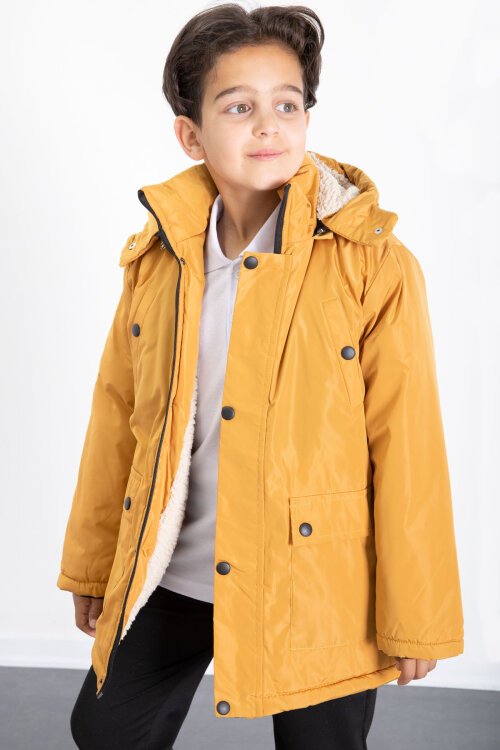 Hardal İçi Kürklü Çıkarılabilir Kapüşonlu Basic Erkek Çocuk Şişme Mont 21440