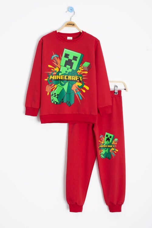 Kırmızı Erkek Çocuk Karakter Baskılı Bisiklet Yaka Eşofman Takımı 23268