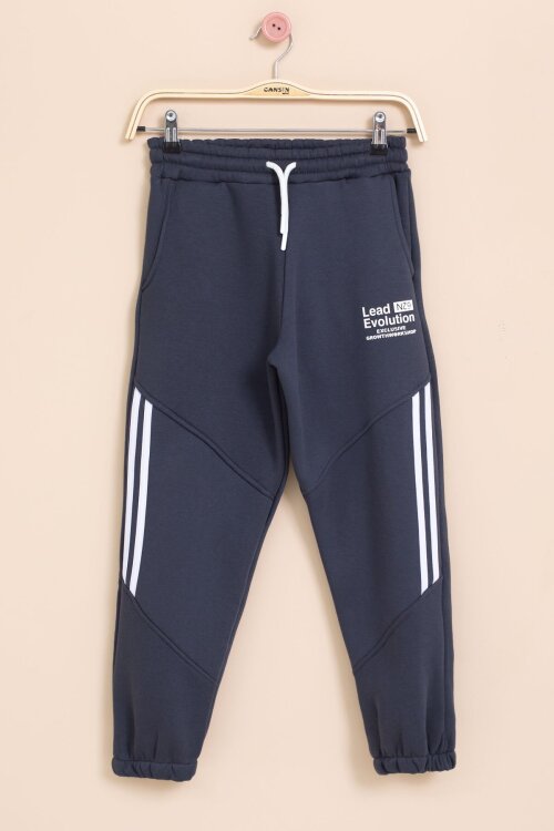 Lacivert Şerit Detaylı Yazı Baskılı Beli Lastikli Erkek Çocuk Eşofman Altı 21461