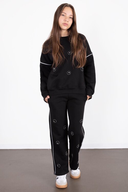 Siyah Payet İşlemeli Şardonlu Kız Çocuk 2li Eşofman Takımı 21428