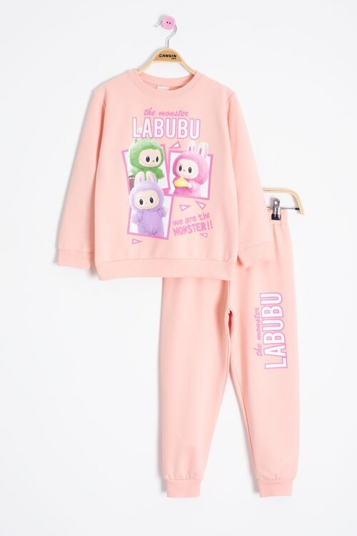 Somon Karakter Baskılı Bisiklet Yaka Kız Eşofman Takımı 23278