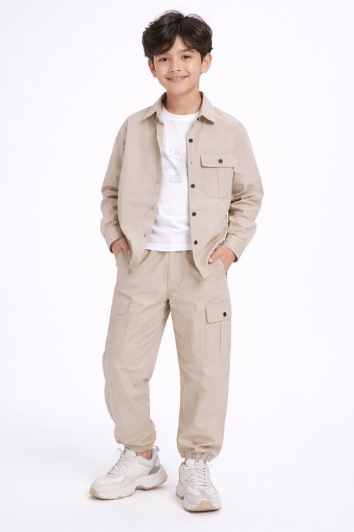 Bej Erkek Çocuk Baskılı Tişörtlü 3lü Takım 20331